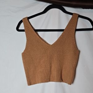House of Harlow 1960 Camel Ribbed V-Neck Crop Tank